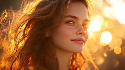 Fototapeta premium A young woman in a portrait using main light and supplementary light from behind, making her hair and face look beautiful and dimensional.