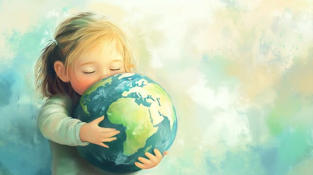 a child hugging a globe

