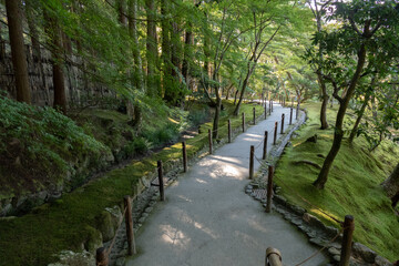 Pedestrian walkways in the garden in Ginkakuji Temple, Kyoto, Japan