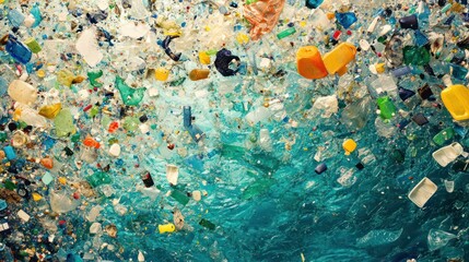 Ocean surface cluttered with plastic pollution, representing the severe environmental crisis impacting sea and wildlife