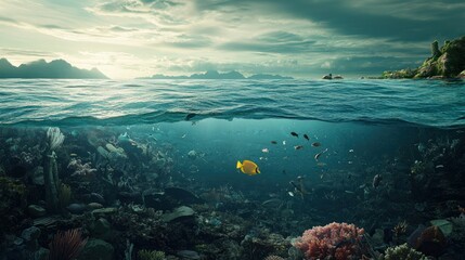 Plastic debris floating in the ocean, representing the hazardous conditions for marine life caused by human-made waste