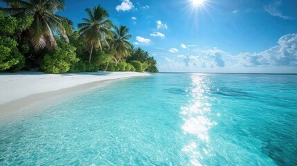 Tropical Paradise: Idyllic Beachscape with Sun-Kissed Waters