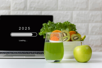 Loading year 2024 for start new business and new life. Healthy  fresh healthy salad and vegetable...