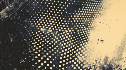 Abstract grunge background with a black and beige textured pattern of circles and dots.