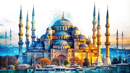 Obraz premium Stunning Double Exposure of Blue Mosque in Istanbul, Turkey â€“ Transparent PNG Image for Design Projects, Websites, and Art Prints