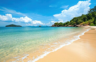 Obraz premium Serene Beach Scene with Clear Waters and White Sand