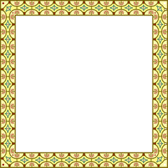 Vector square colored border, frame, Pompeii. Rectangle Neopolitan ornament. Art of Ancient Rome. Template for stained glas