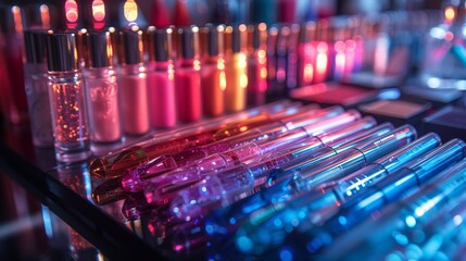 Design a series of neon office supplies symbols, including illuminated