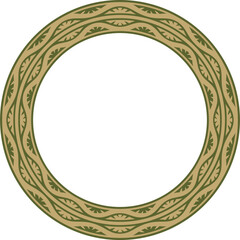Vector gold with green round national Indian ornament. Circle, ring, border, ethnic Hindu frame
