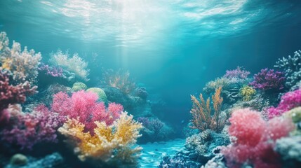 Obraz premium Underwater Coral Reef with Sunbeams