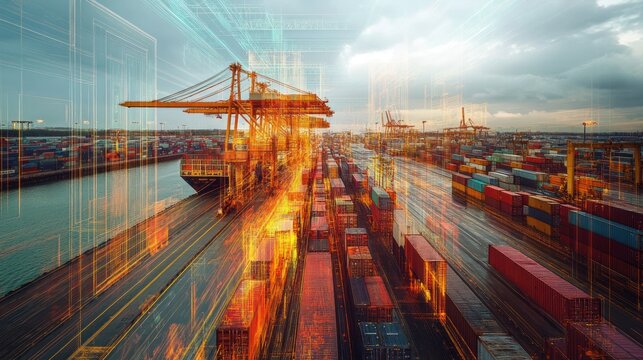 Digital twin of shipping port for cargo movement analysis and traffic density management.