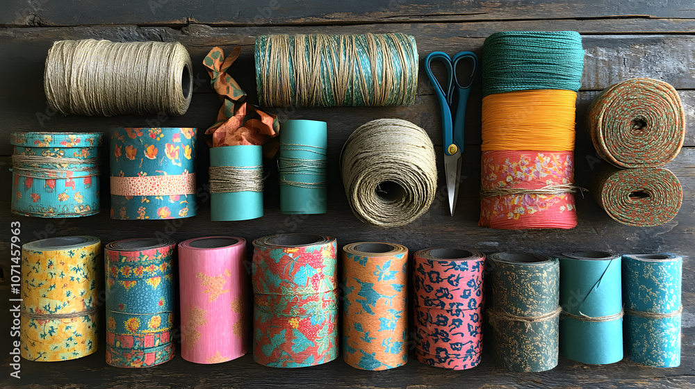 Poster explore creative crafting with colorful twine and paper rolls