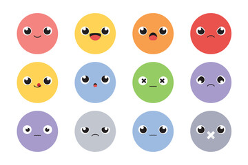 Set of cute cartoon emotion icons. Flat design illustration.