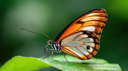 stunning butterfly perched on vibrant green leaf, showcasing intricate patterns