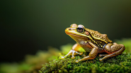 Obraz premium small frog resting on mossy surface, showcasing its vibrant colors and intricate details