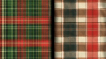 Festive plaid pattern in red, green, brown, ideal for Christmas decor cozy winter textiles.