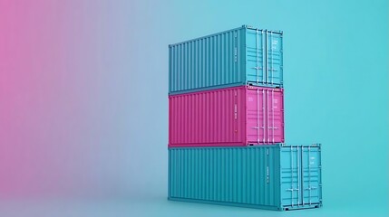 Stacked Shipping Containers  Blue and Pink  Minimalist Background
