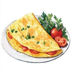 Omelet watercolor clipart illustration