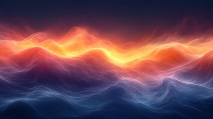 Obraz premium Abstract glowing waves of blue, orange, and red in a dark background.