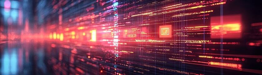 Fototapeta premium A futuristic digital landscape featuring glowing data streams and vibrant patterns that suggest advanced technology and connectivity.