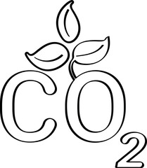  Black and White CO2 Emission Vector Outline with Leaf Symbol for Environmental Awareness
