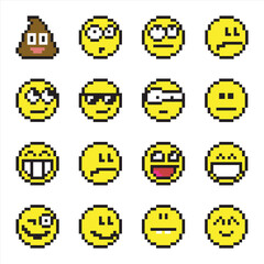 emoji face pixel collection. expression icon vector illustration
