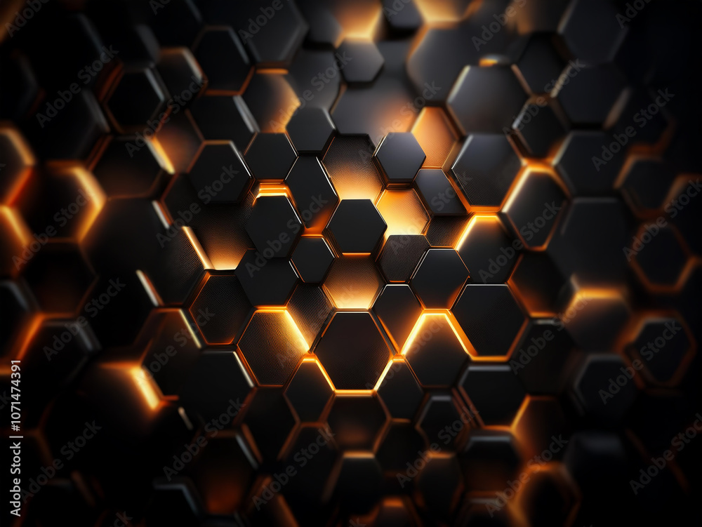 Leinwandbilder a dark, textured background composed of a repeating honeycomb pattern. some of the hexagons glow wit