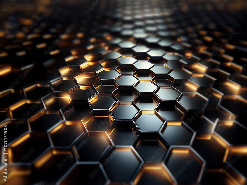 Poster A seamless pattern of black, hexagonal tiles with a subtle glow along the edges.