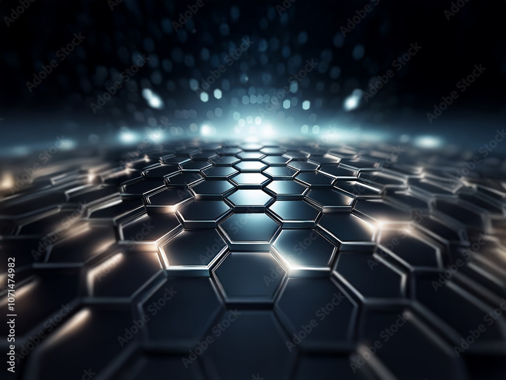 Poster A dark background with a honeycomb pattern reflecting light.