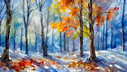 Winter Forest Watercolor Painting