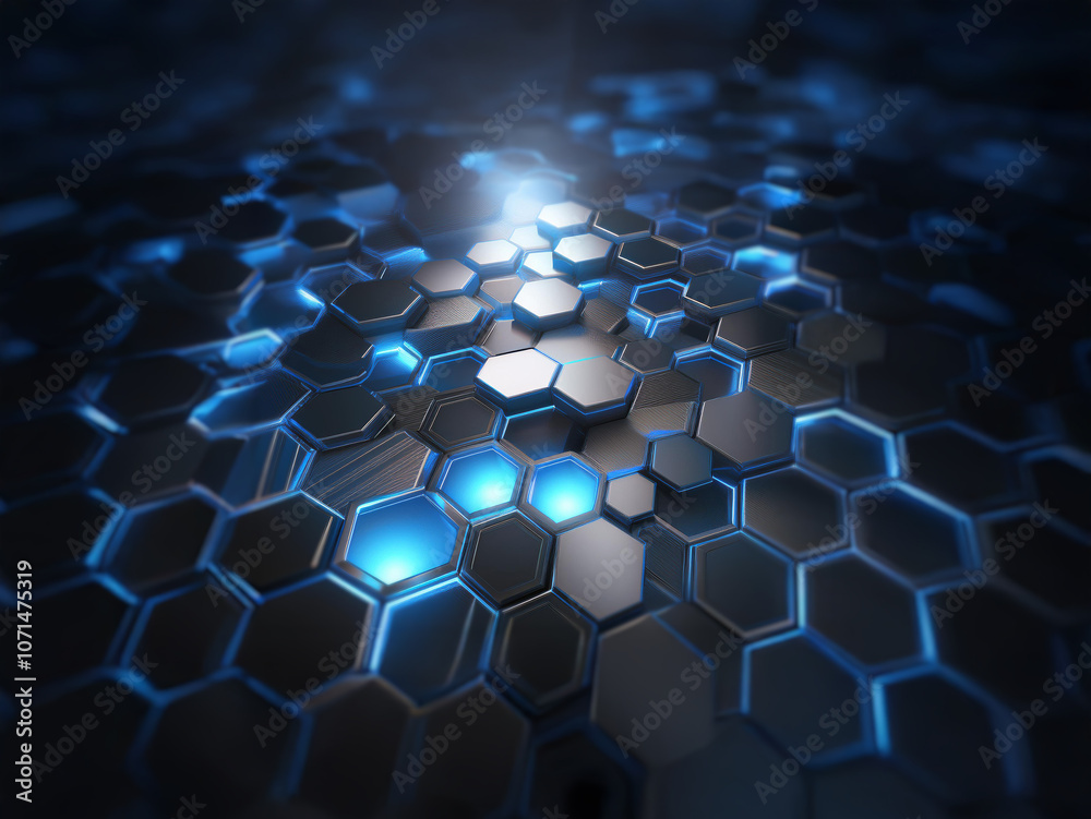 Aufkleber A close-up view of a repeating hexagonal pattern with a glowing blue light in the center.