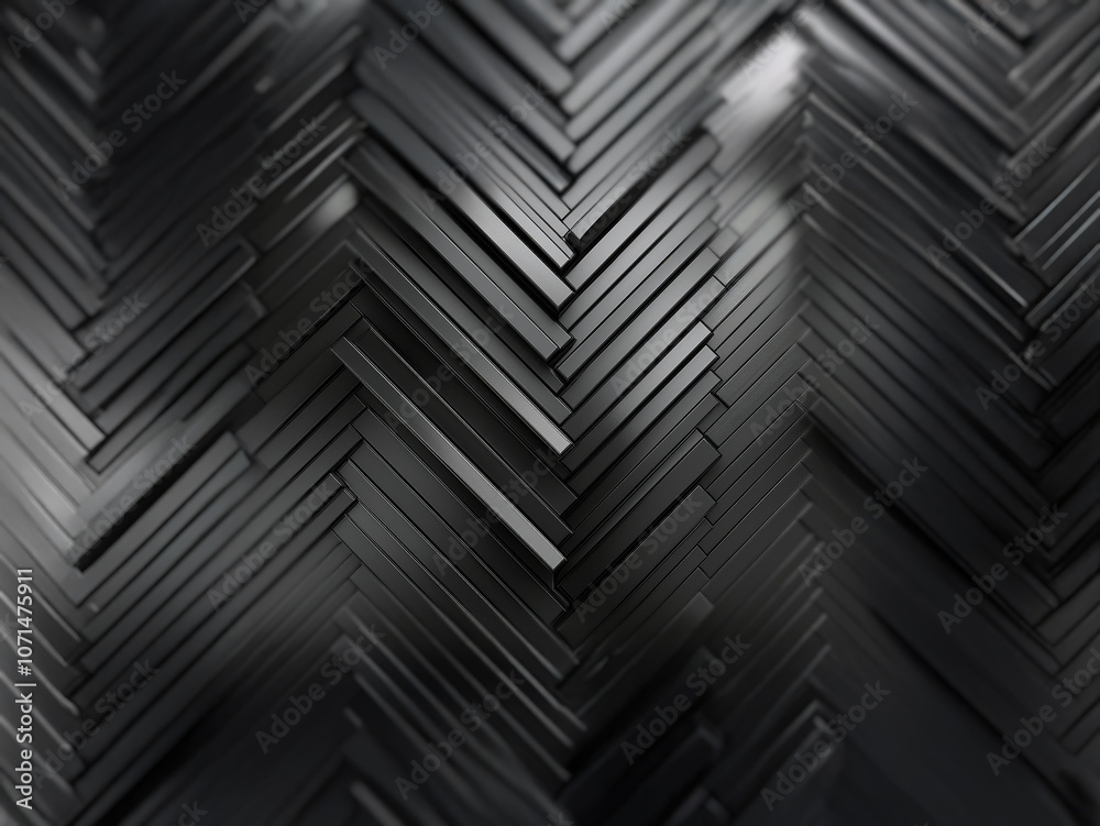 Poster A  geometric pattern of black rectangular shapes arranged in a herringbone pattern.