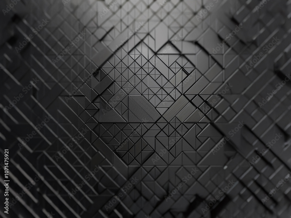 Leinwandbilder abstract geometric pattern with a 3d, textured, and metallic effect. the dark background creates a s