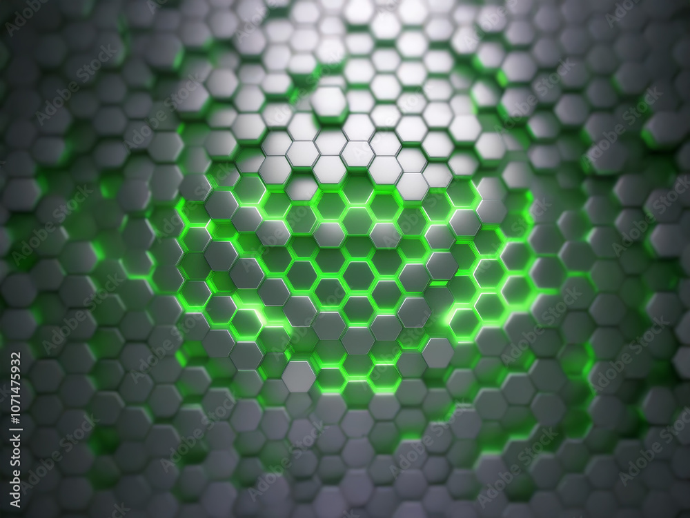 Aufkleber An abstract design of glowing green hexagons within a larger field of white hexagons.