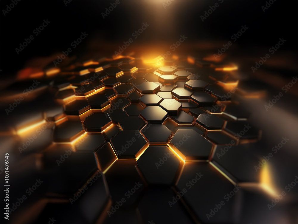 Fototapete abstract honeycomb pattern with glowing edges in a dark background.