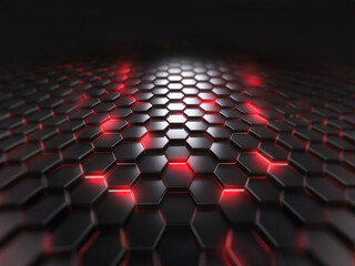 Obraz premium A dark background with a pattern of glowing red hexagons.
