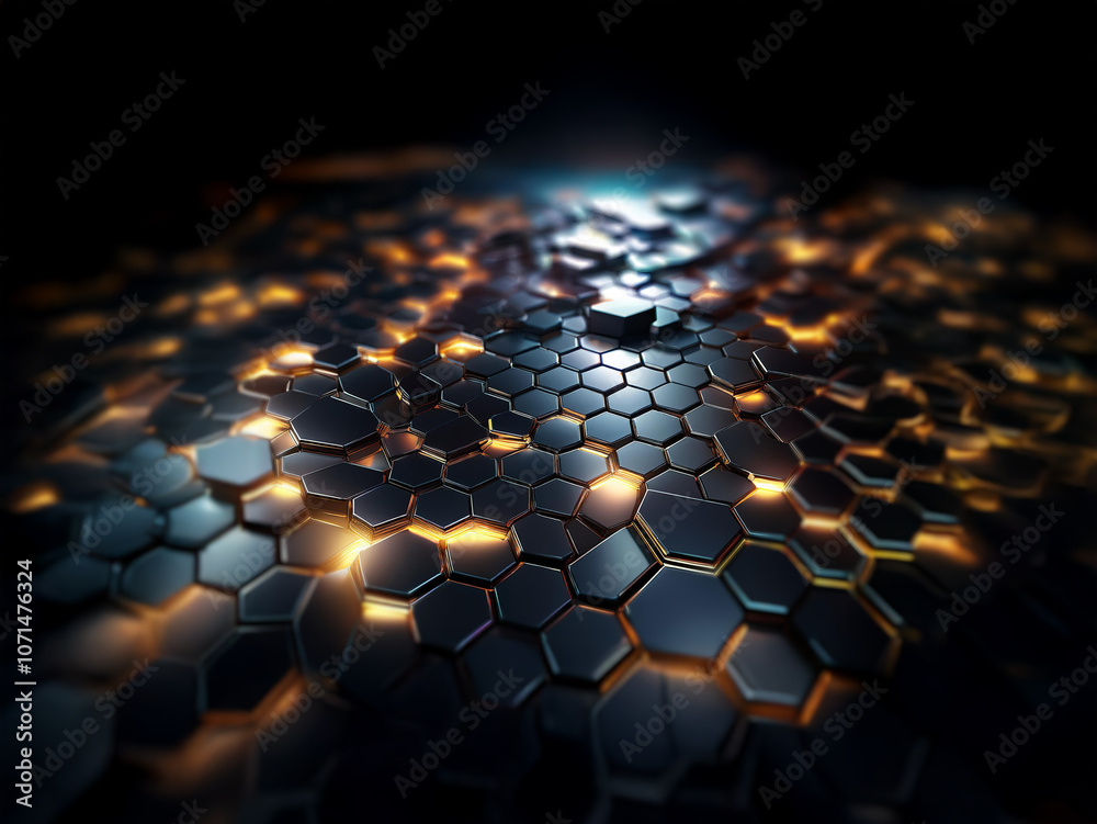 Aufkleber A dark, abstract background featuring a repeating pattern of glowing hexagonal shapes.