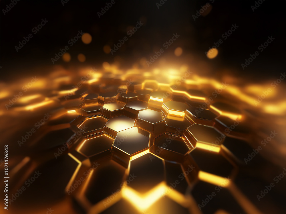 Aufkleber a close-up of a glowing gold honeycomb pattern with a dark background.