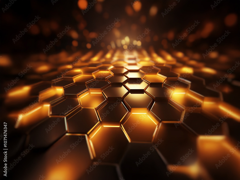 Aufkleber A dark background with glowing orange hexagonal patterns that recede into the distance creating a 3D effect.