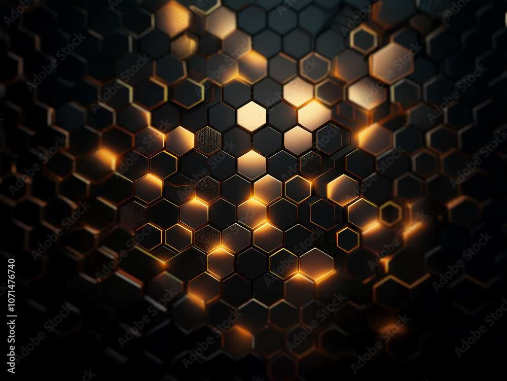 Aufkleber A dark background with a honeycomb pattern. Some of the cells are glowing orange.