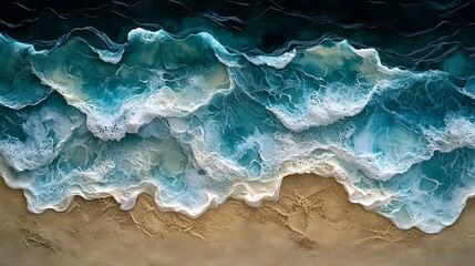 Obraz premium Waves crash gently on the golden shoreline