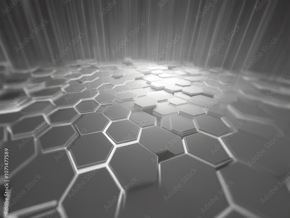 Aufkleber A grayscale abstract image of a honeycomb pattern with a glowing light emanating from the center.