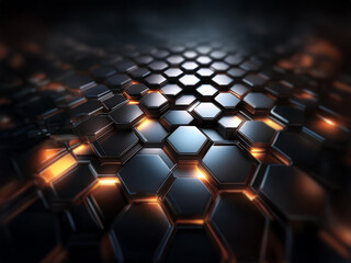 Obraz premium A black and orange abstract background with a repeating hexagonal pattern.