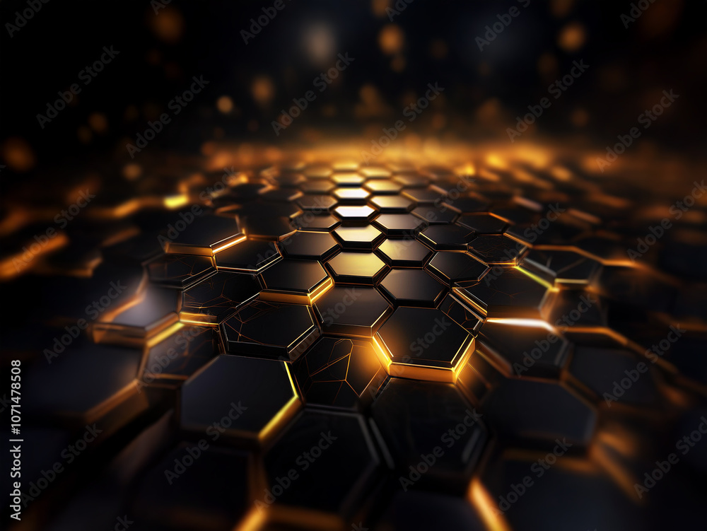 Leinwandbilder a dark, abstract background featuring a honeycomb pattern with a glowing light emanating from the ce