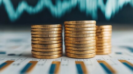 Stacked Coins with Financial Growth Chart Background
