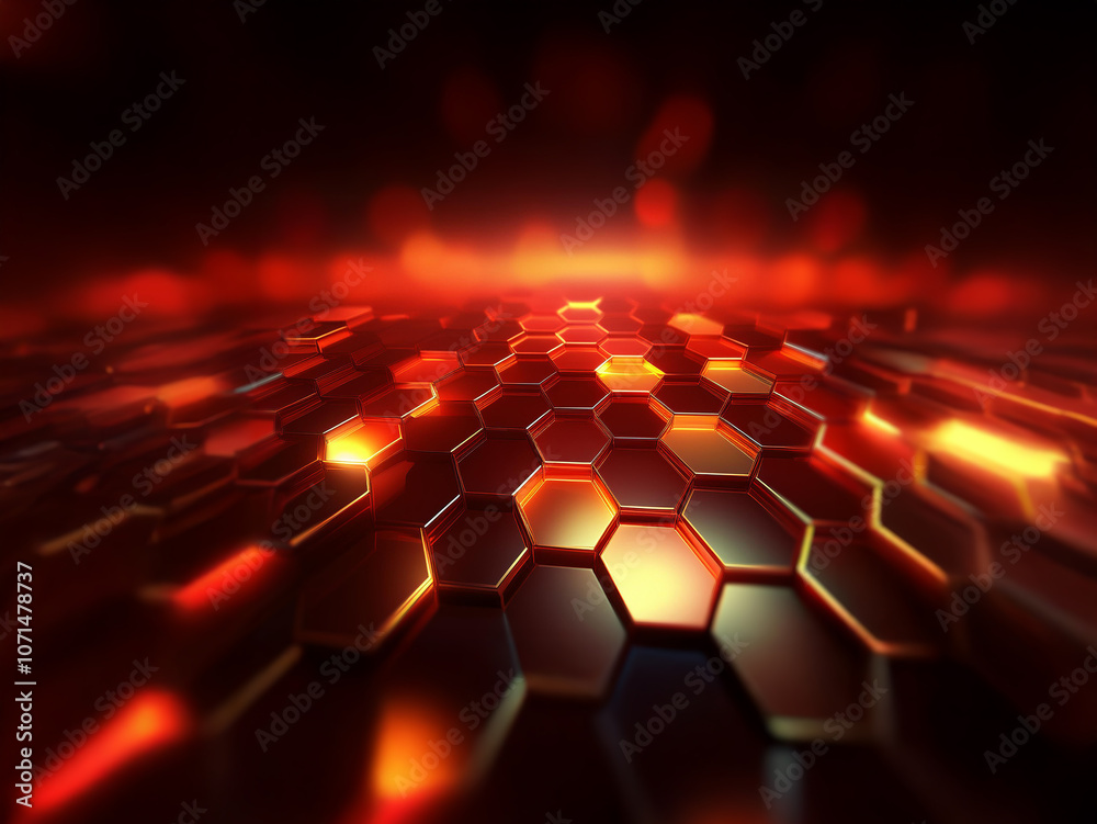 Poster An abstract image of a honeycomb pattern illuminated by a fiery glow.