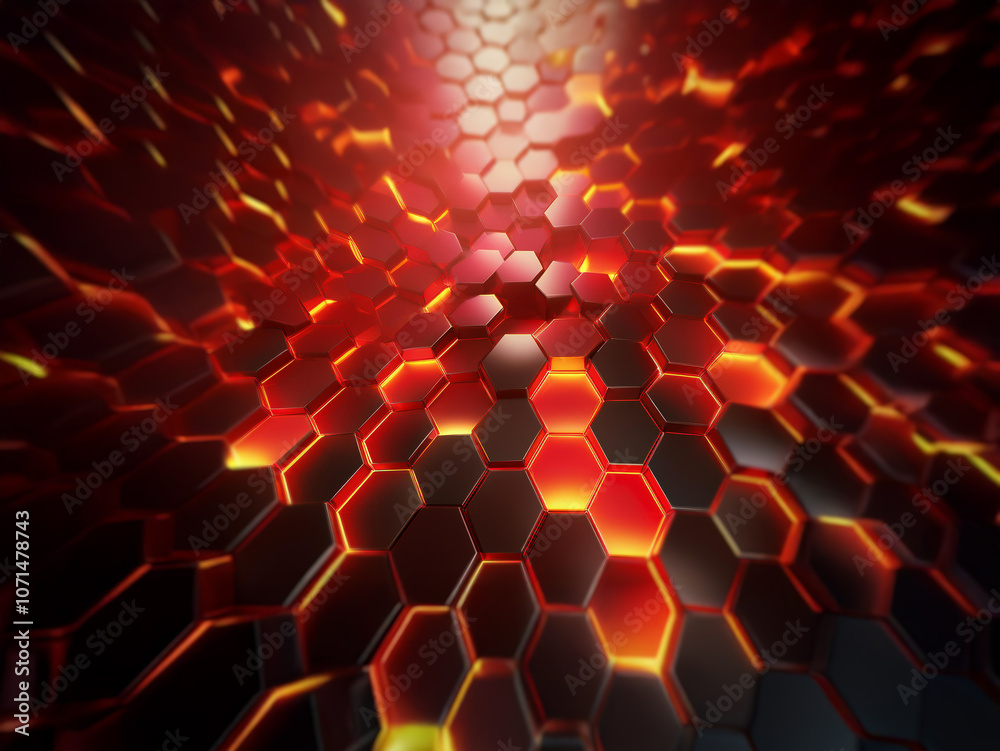 Aufkleber An abstract background featuring a glowing honeycomb pattern in shades of red and orange.