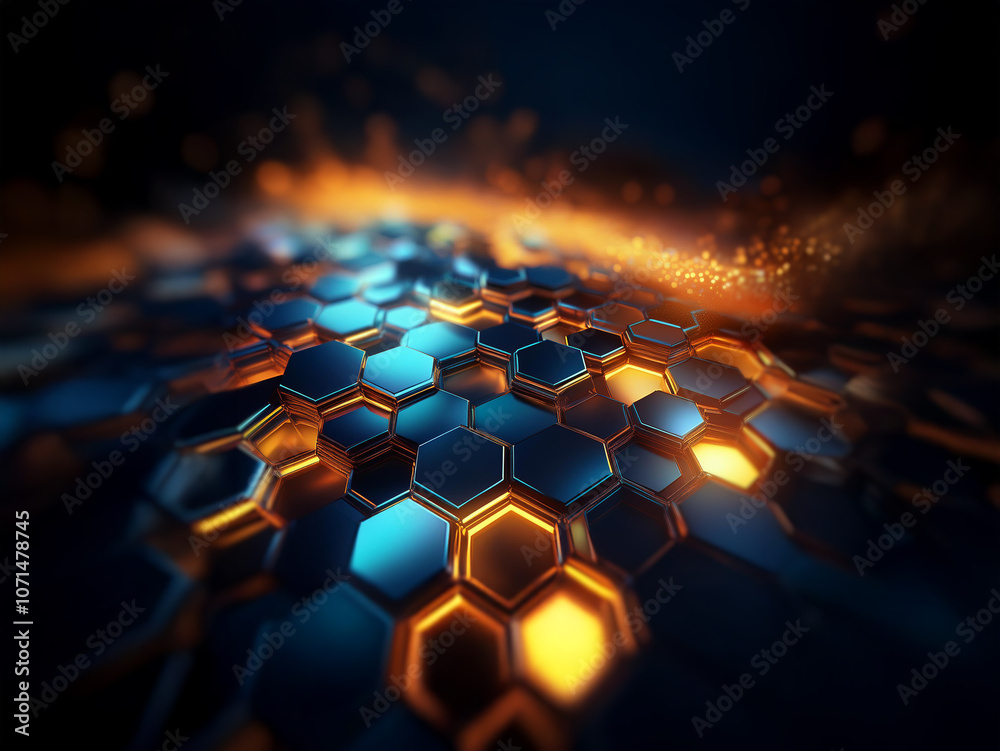 Leinwandbilder a close-up of a futuristic, abstract surface with a honeycomb pattern. the surface is illuminated by