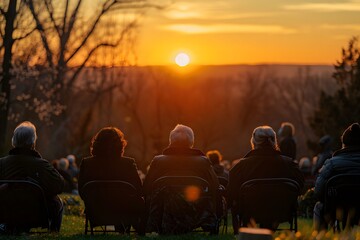 Silhouettes of People Watching Sunset