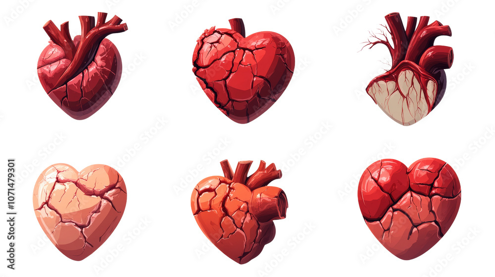 Poster 3d realistic heart icon set - whole and broken